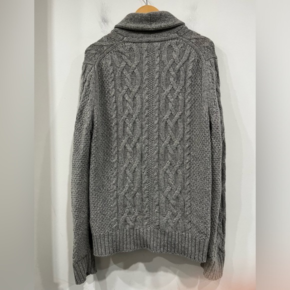 Gap Cable Knit Shawl Cardigan Sweater Lambswool Blend in Grey size M - Picture 7 of 12